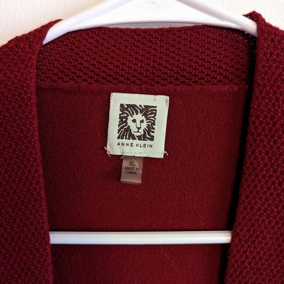 ANNE KLEIN Pointelle Trim Waterfall Cardigan ln Titian Red - Picture 4 of 6